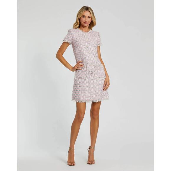 Mac Duggal NWT Cap Sleeve Floral Button Detail Shift Dress